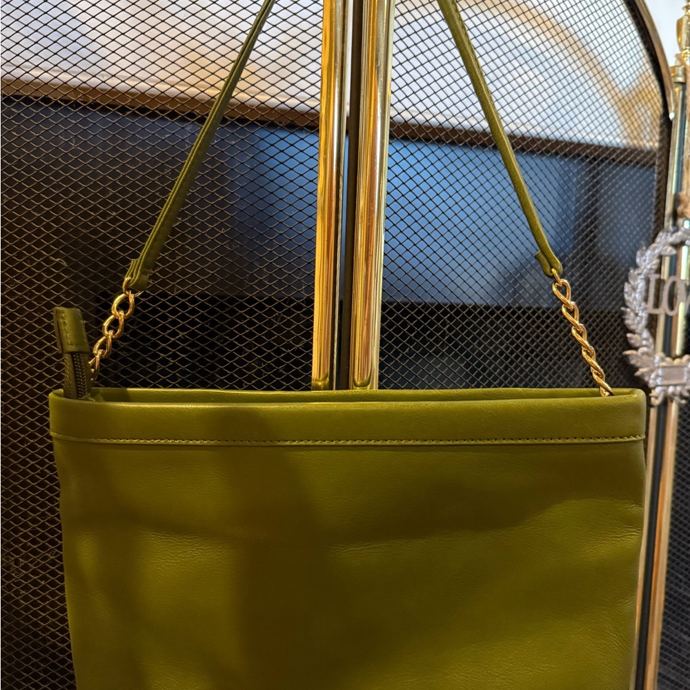 Anne Klein Leather Shoulder Bag Olive Green & Gold Hardware Vintage - Picture 5 of 13